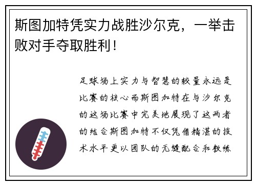 斯图加特凭实力战胜沙尔克，一举击败对手夺取胜利！